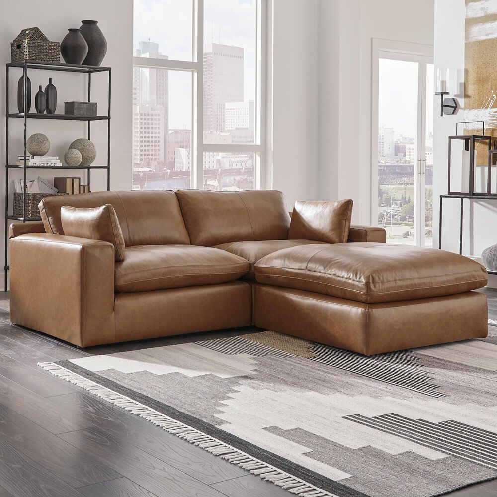 Ashley Emilia 3-Piece Stationary Reversible Sectional with Ottoman in Caramel, , large