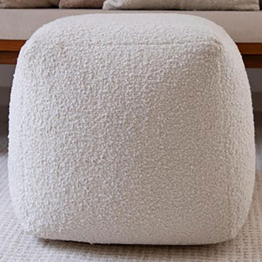 L.R. Home Boucle Ottoman in Ivory, , large