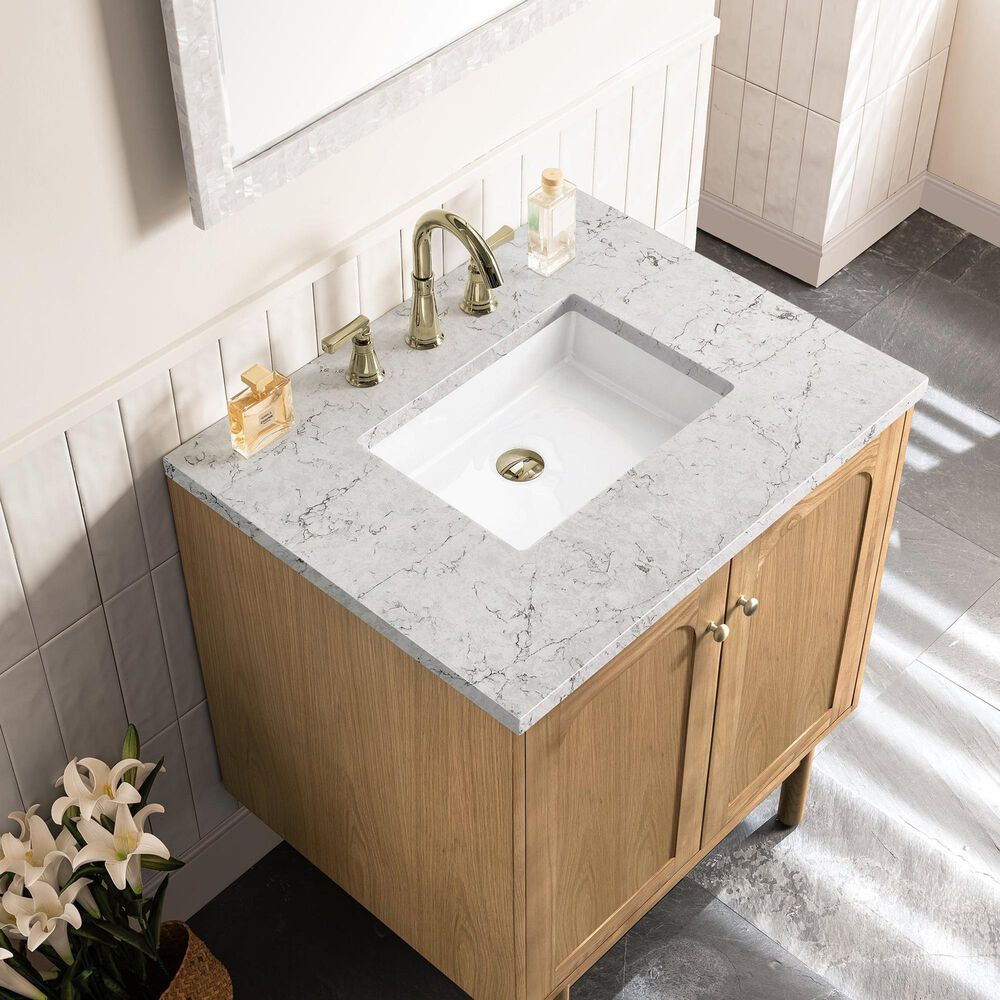 James Martin Vanities Laurent 30&quot; Single Bathroom Vanity in Light Natural Oak with 3 cm Eternal Jasmine Pearl Quartz Top and Rectangular Sink, , large