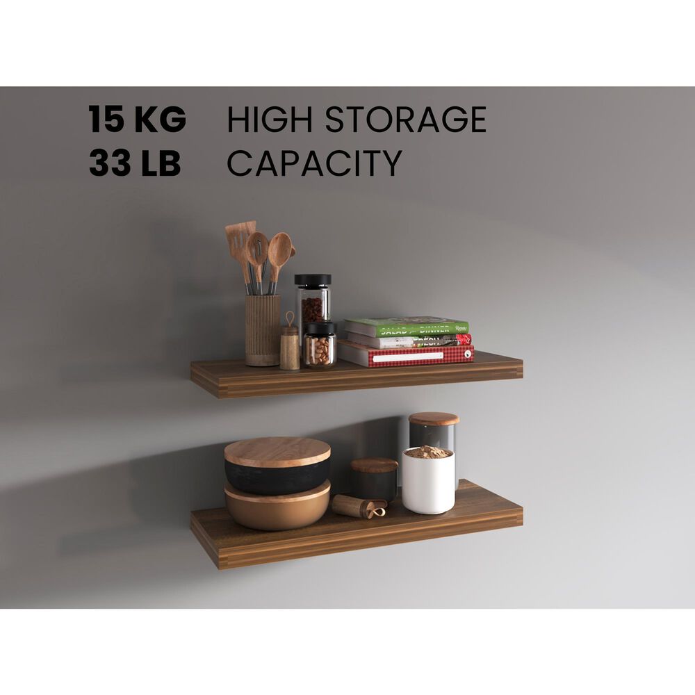 Hearth and Haven 32" Floating Wall Shelf in Walnut (Set of 2), , large