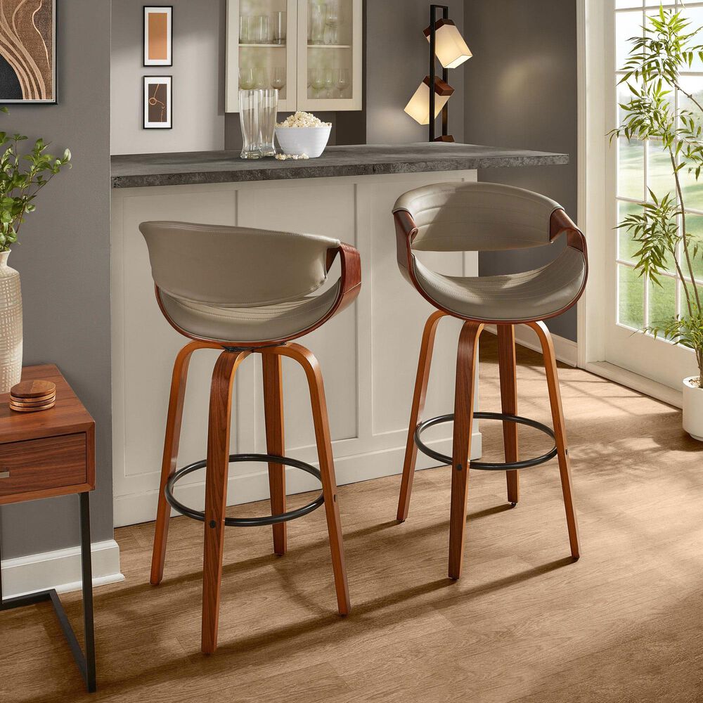 LumiSource Symphony 30" Swivel Barstool with Pewter Grey Upholstery in Walnut and Black (Set of 2), , large