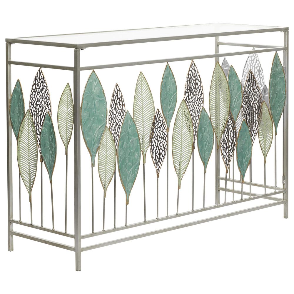 Uma Enterprises Contemporary Metal Console Table Green Leaves, , large