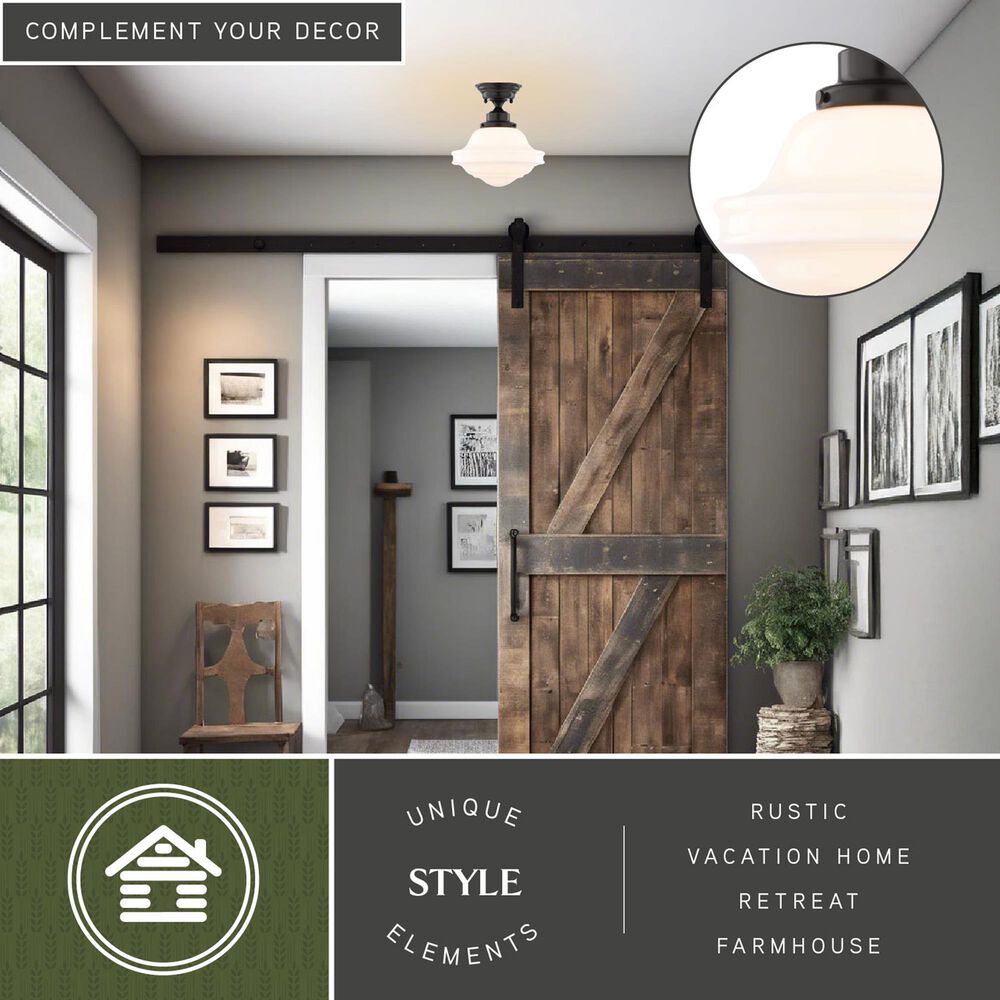 Vaxcel Huntley 10" 1-Light Semi Flush Mount with Milk Glass Shade in Oil Rubbed Bronze, , large