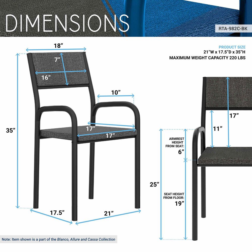 Rta Products Llc Office Visiting Chair with Metal Frame in Grayish Black, , large