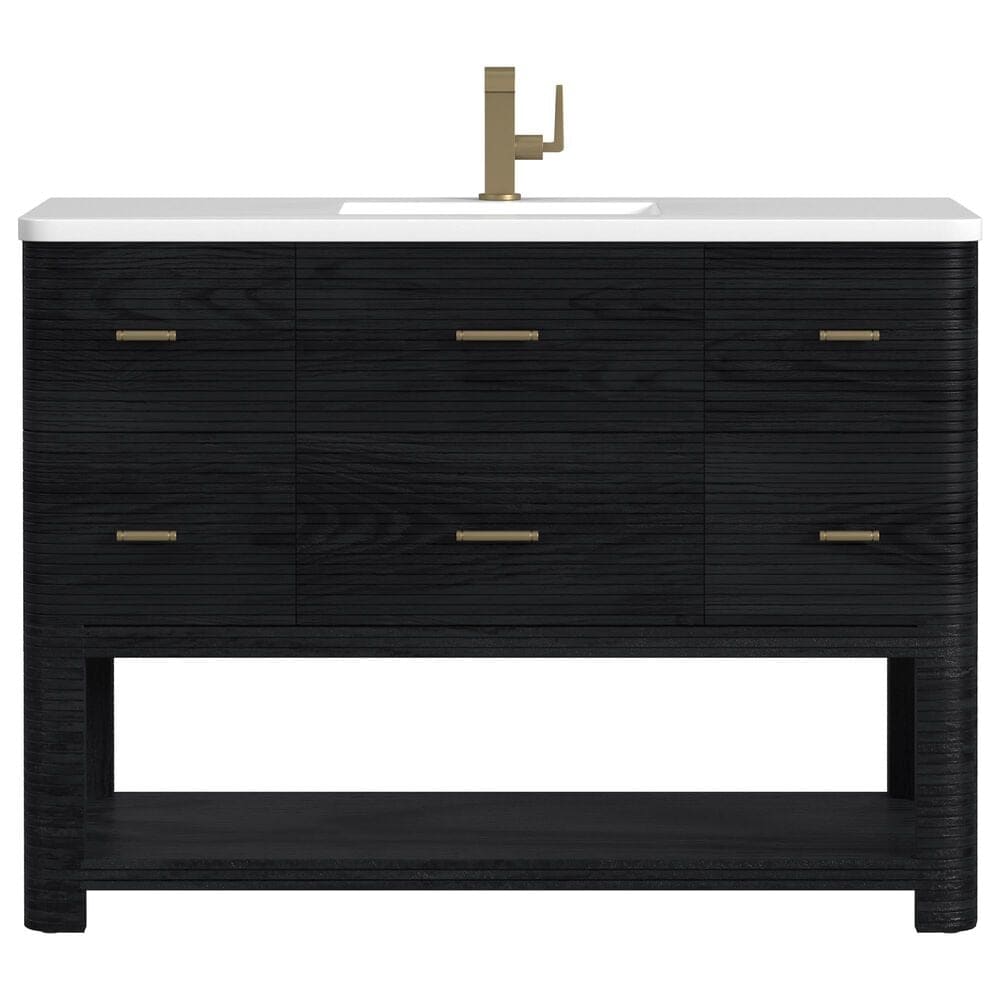 James Martin Vanities Lucian 48&quot; Single Vanity in Carbon Oak with 3 cm White Zeus Quartz Top, , large