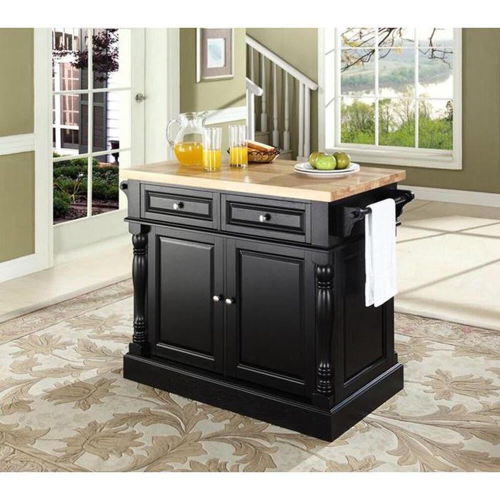 Crosley Furniture Oxford Butcher Block Top Island in Black, , large