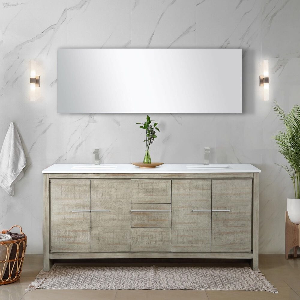 Lexora Home Lafarre 72&quot; Double Bathroom Vanity in Rustic Acacia with 2 cm White Quartz Top and Rectangular Sinks, , large