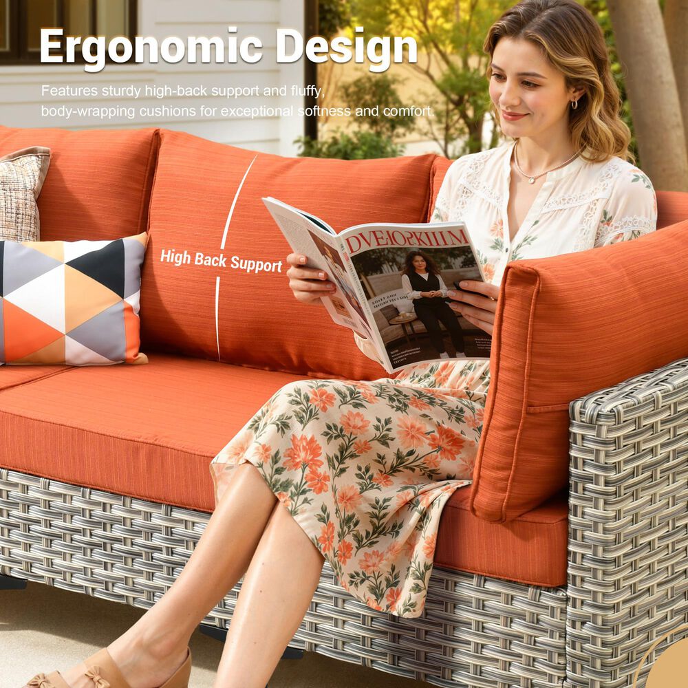 HOMLUX 11-Piece Patio Conversation Set with LED Coffee Table in Orange Red, , large