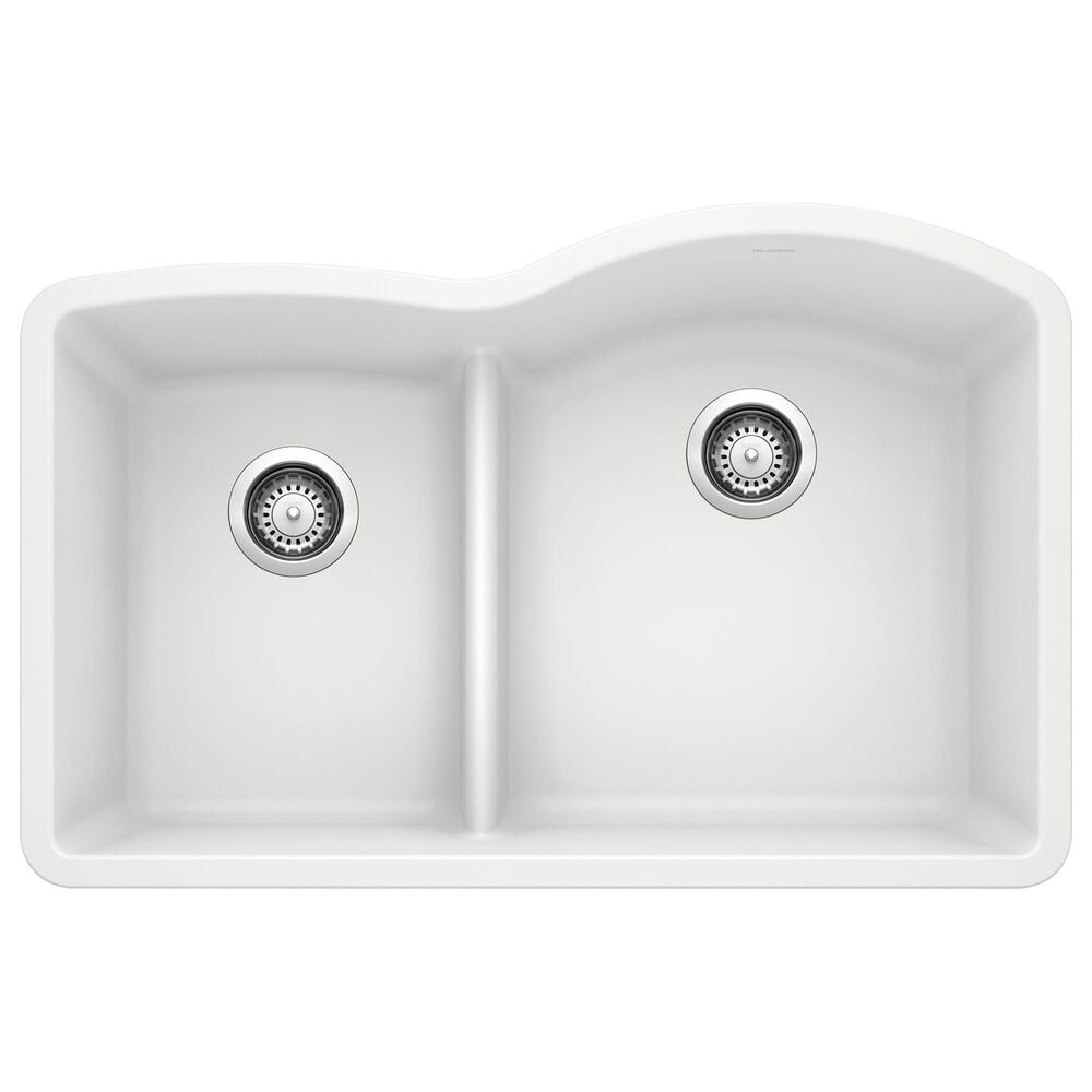 Blanco Diamond 32" 1-3/4 Reverse Double Bowl Kitchen Sink with Low Divide in White, , large
