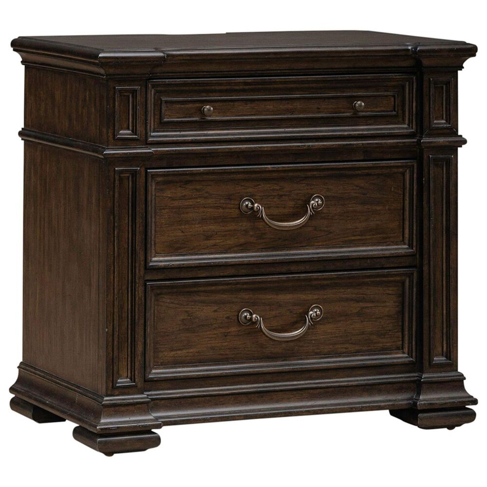 Belle Furnishings Provence Park 3-Piece King Upholstered Shelter Bedroom Set with Two Nightstands in Chateau Brown, , large