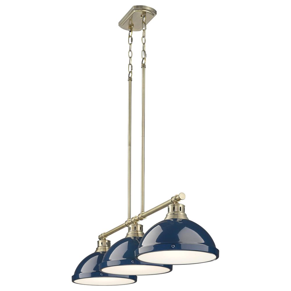 Golden Lighting Duncan 3-Light Pendant with Matte Navy Shade in Aged Brass, , large
