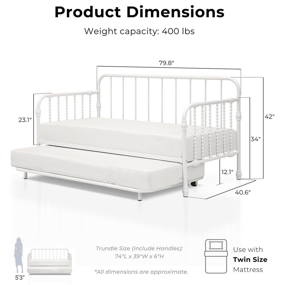 Furniture of America Wren Twin Daybed with Trundle in White, , large