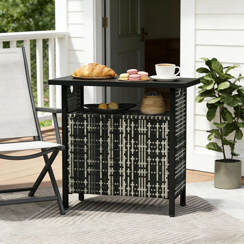 Hearth and Haven Patio Bar Table with Cabinet in Mixed Gray, , large