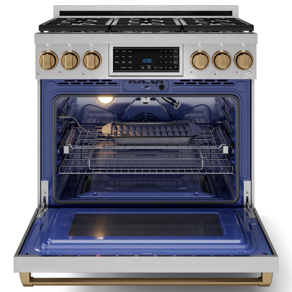 THOR KITCHEN Gordon Ramsay 6 Cu. Ft. 36&quot; Professional Natural Gas Range with Bronze Handle Kit in Stainless Steel, , large