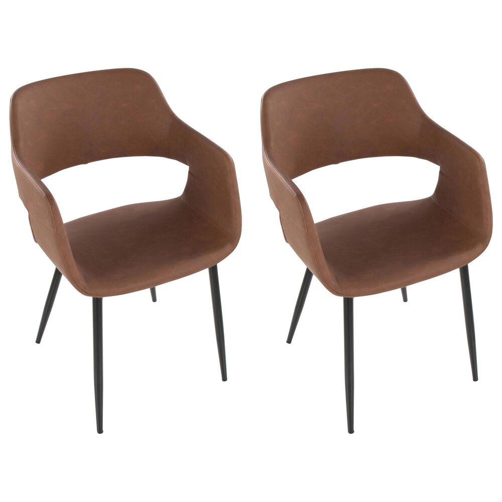 LumiSource Margarite Contemporary Dining/accent Chair in Black Metal and Brown Faux Leather by LumiSource - Set of 2, , large
