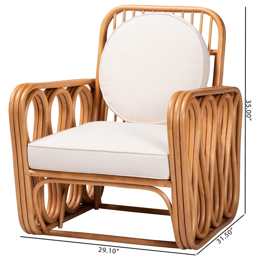 Baxton Studio Tiramisu Arm Chair with Light Honey Rattan in White, , large