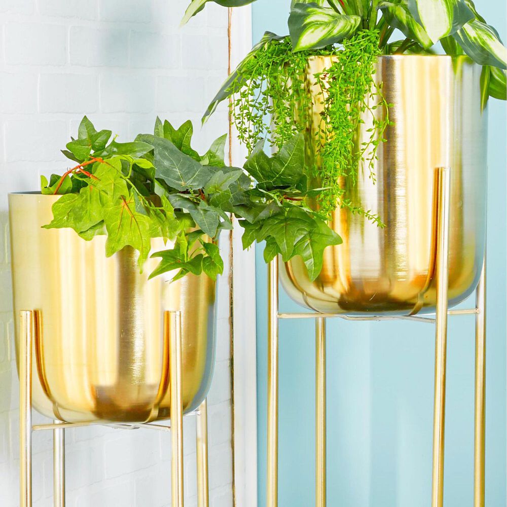 Maple and Jade Dome Indoor/Outdoor Planter with Removable Stand in Polished Gold &#40;Set of 2&#41;, , large