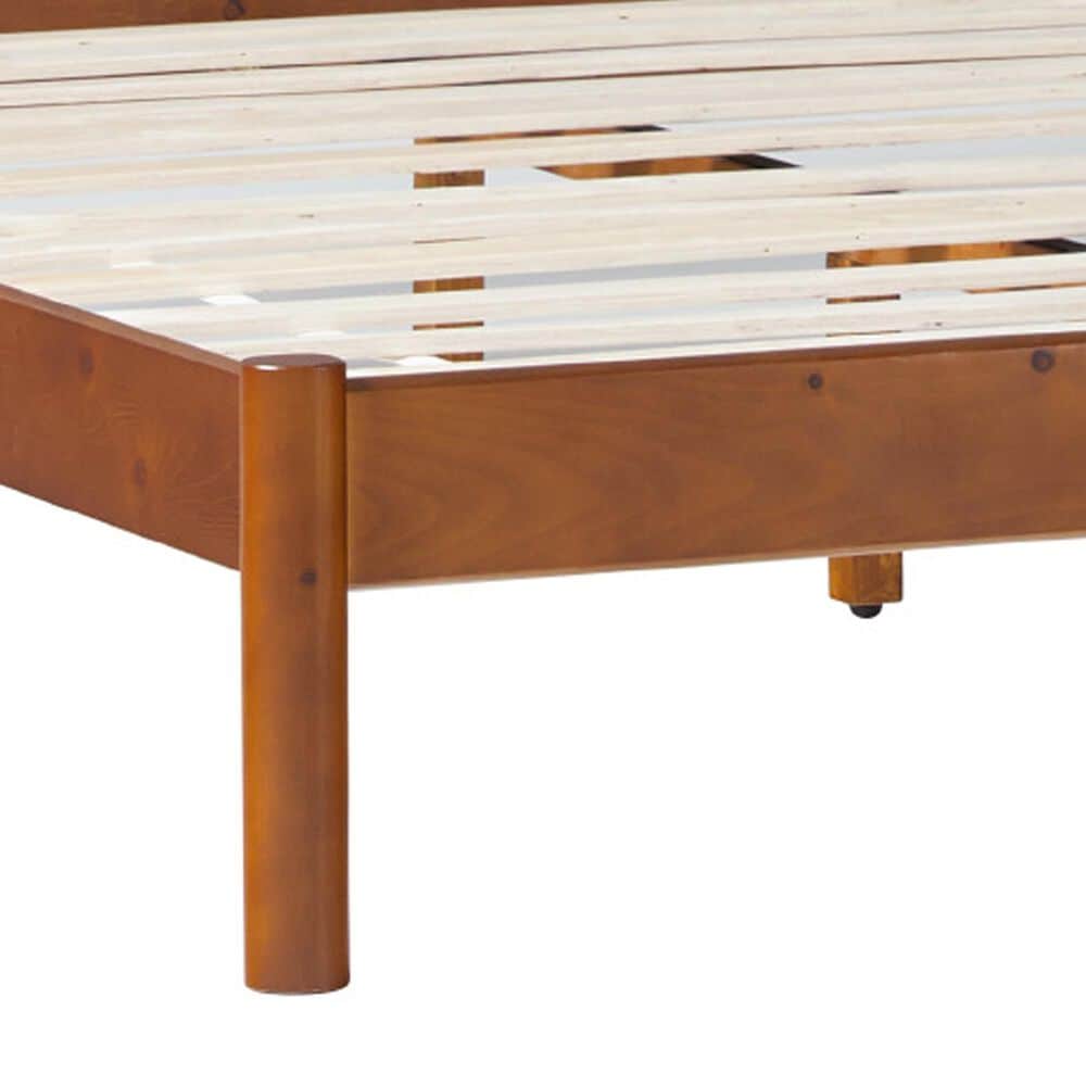 Walker Edison Cama Queen Platform Bed with Slatted Headboard in Brown, , large