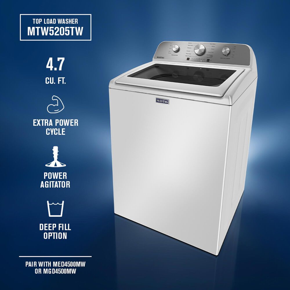 Maytag 4.7 Cu. Ft. Top Load Agitator Washer and 7.0 Cu. Ft. Top Load Electric Wrinkle Prevent Dryer in White, , large