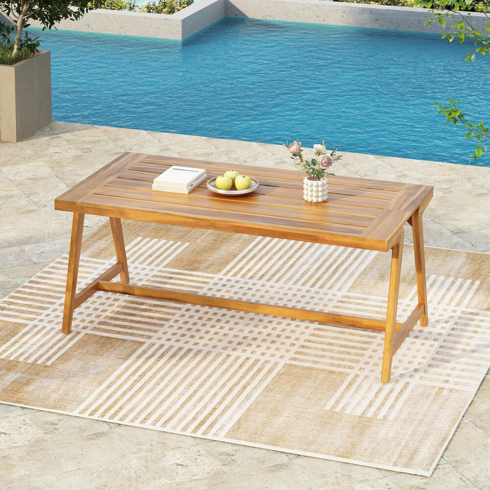Hearth and Haven Outdoor 71" Rectangular Dining Table in Teak - Table Only, , large