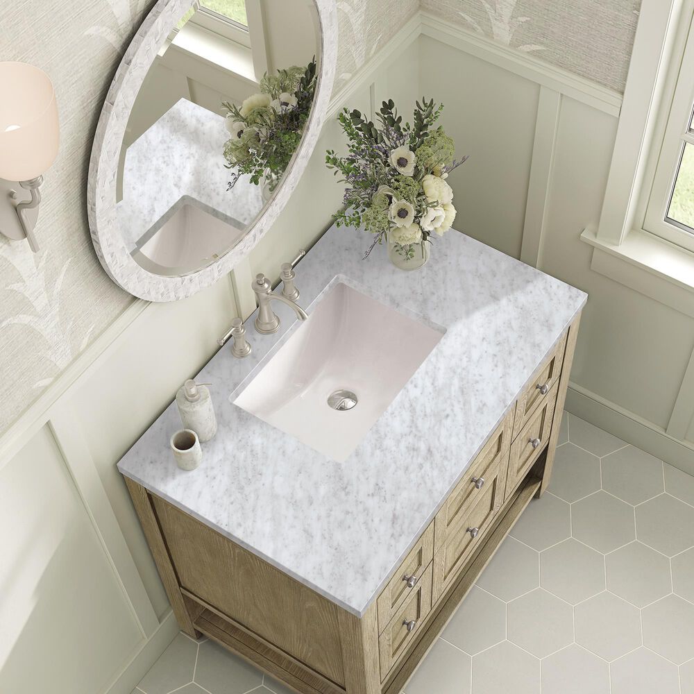 James Martin Vanities Breckenridge 36&quot; Single Vanity in Whitewashed Oak with 3 cm Carrara White Marble Top, , large