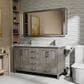 Lexora Home Jacques 60" Double Bathroom Vanity in Distressed Grey with 2 cm White Carrara Marble Top and Rectangular Sinks, , large