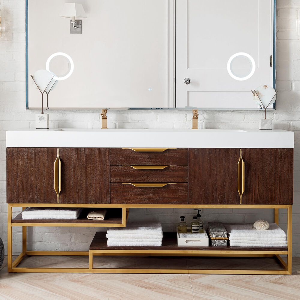 James Martin Columbia 72" Double Bathroom Vanity Cabinet in Coffee Oak and Radiant Gold, , large