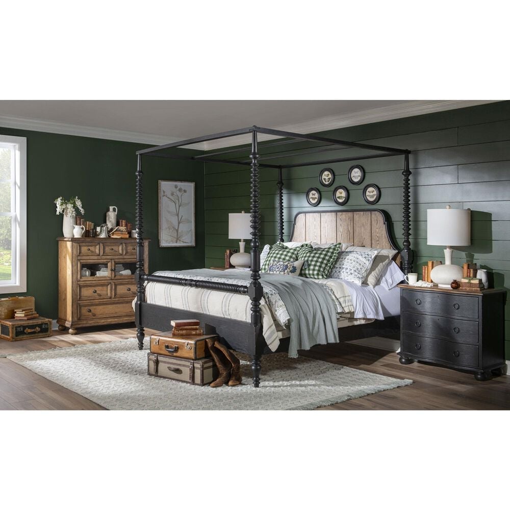 Legacy Classic Vintage Market Queen Canopy Bed in Barnwood Oak and Kettle Black, , large