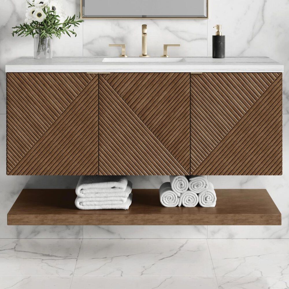 James Martin Vanities Marcello 48&quot; Single Bathroom Vanity in Chestnut with 3 cm Arctic Fall Solid Surface Top and Rectangular Sink, , large