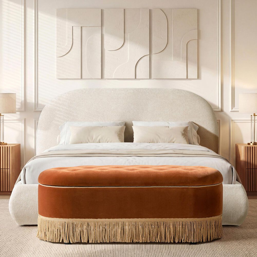 Jennifer Taylor Home Archie Puffy Grounded King Upholstered Platform Bed in Oatmeal Light Beige, , large