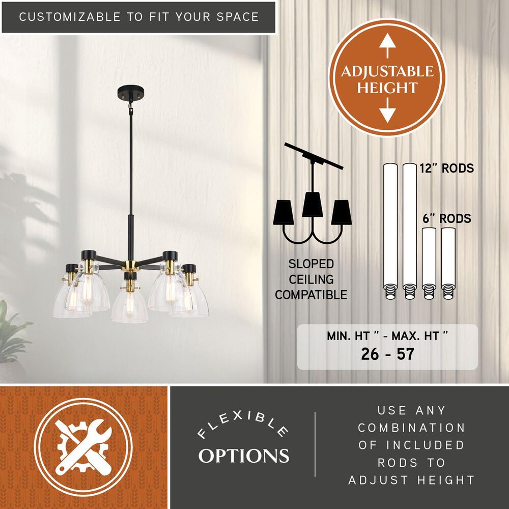 Vaxcel Elgin 5-Light Chandelier in Black and Gold, , large