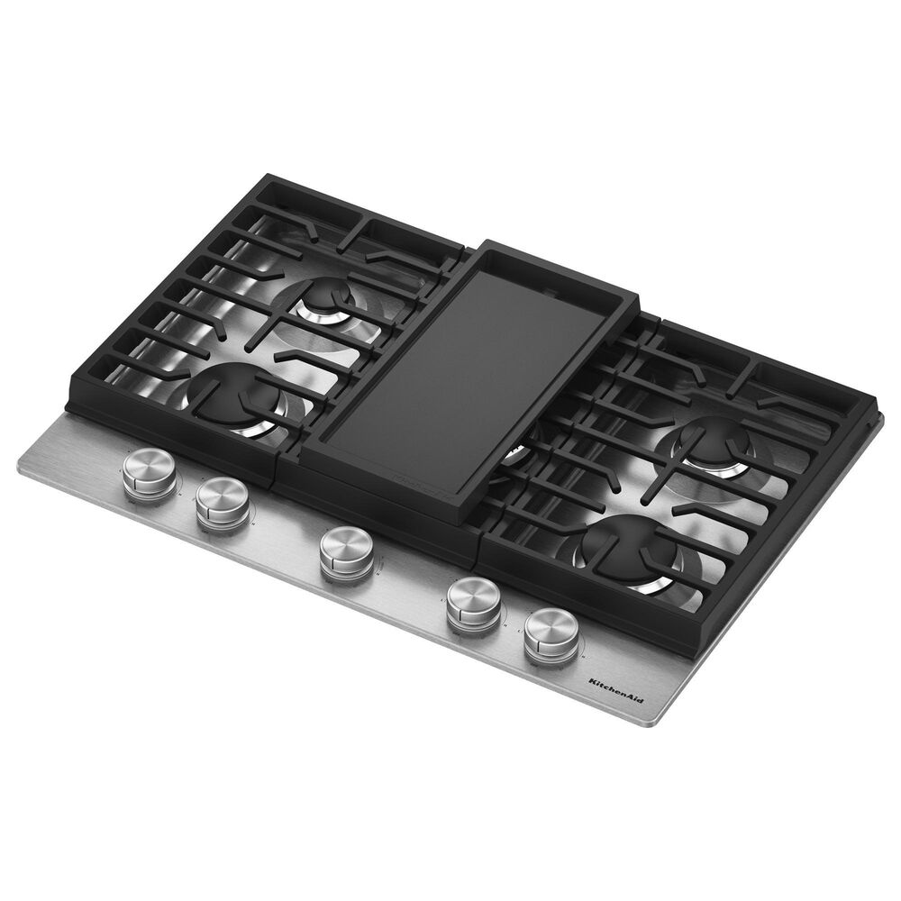KitchenAid 30" Gas Cooktop with Aluminum Griddle and LED Backlit Knobs in Stainless Steel, , large