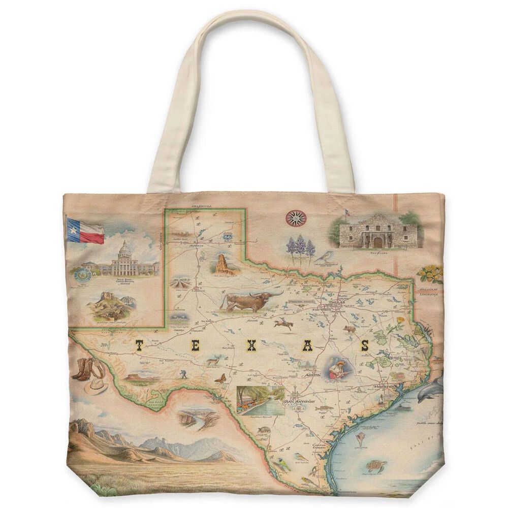 Xplorer Maps Texas Map Canvas Tote Bag in White and Brown, , large