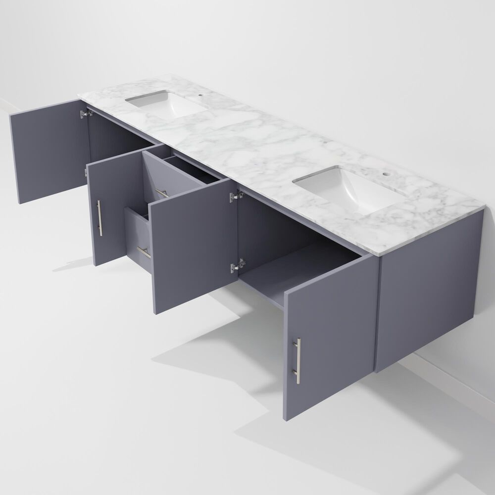 Lexora Home Geneva 80&quot; Double Bathroom Vanity in Dark Grey with 2 cm White Carrara Marble Top and Rectangular Sinks, , large