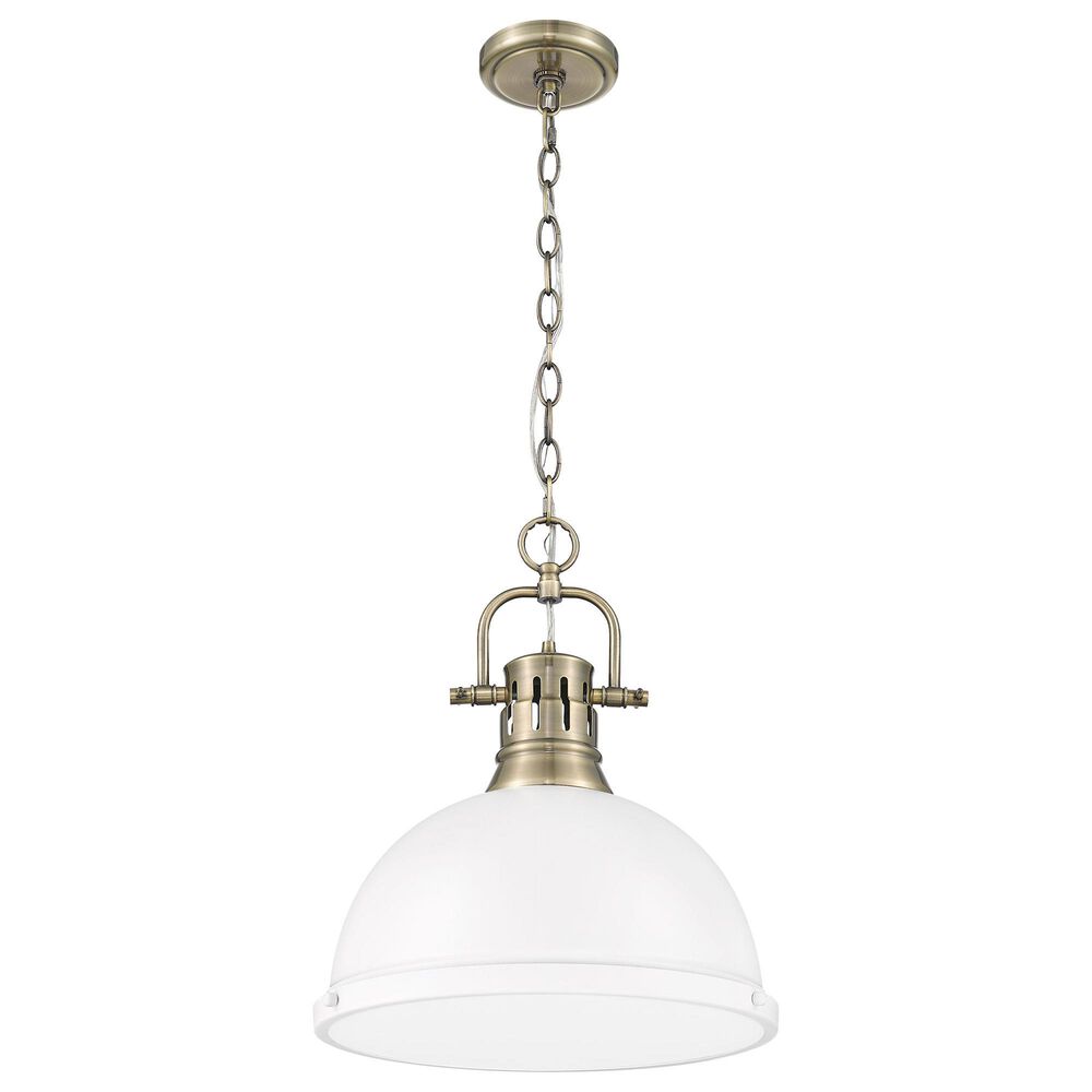 Golden Lighting Duncan 1-Light Pendant with Chain and Matte White Shade in Aged Brass, , large