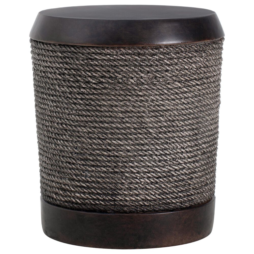 Hearth and Haven Outdoor Side Table with Braided Cord Design and Vintage Trim in Dark Brown, , large