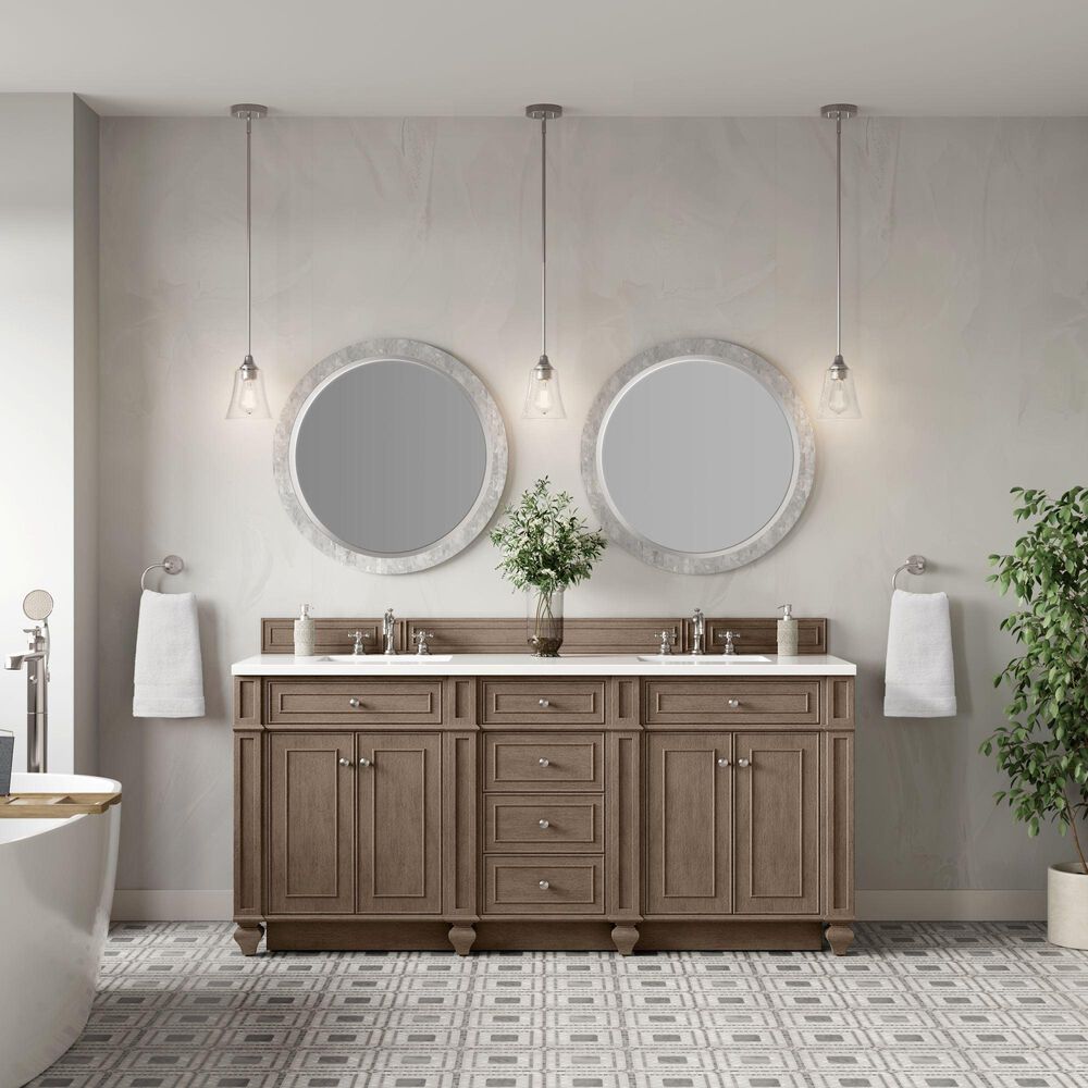 James Martin Bristol 72" Double Bathroom Vanity Cabinet in Whitewashed Walnut, , large