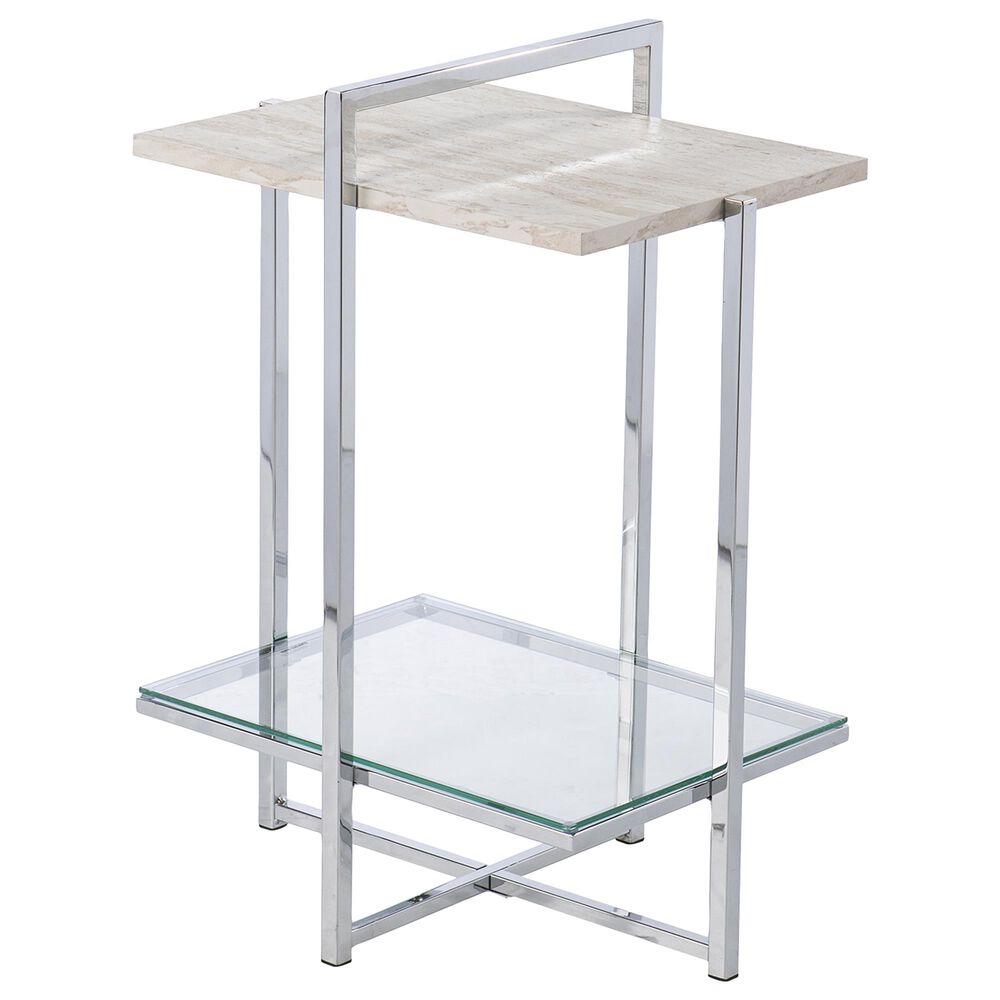 Southern Enterprises Libston Side Table in Silver and White Faux Marble, , large