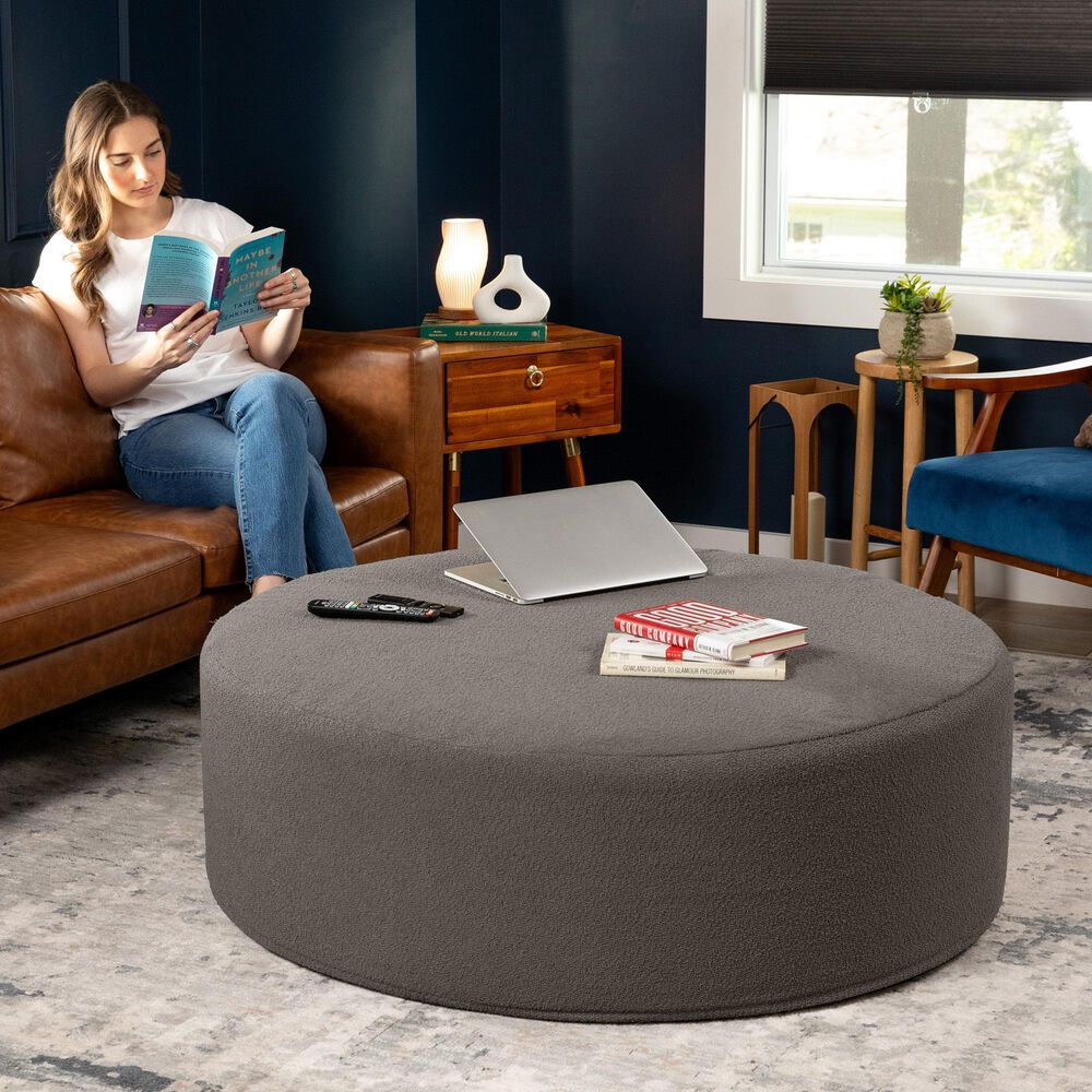Jaxx Candler Round Ottoman in Dark Grey, , large