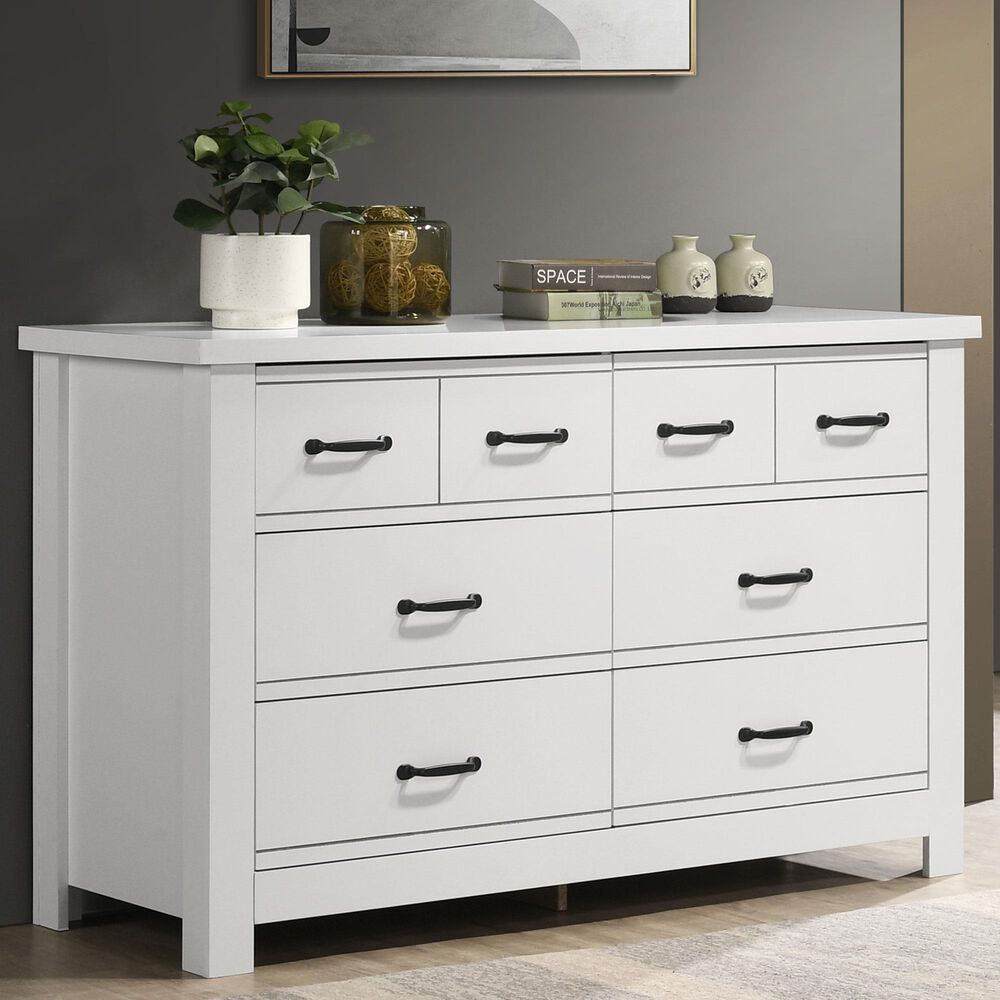 HOMLUX Cassini 6-Drawer Dresser with Black Handles in White, , large