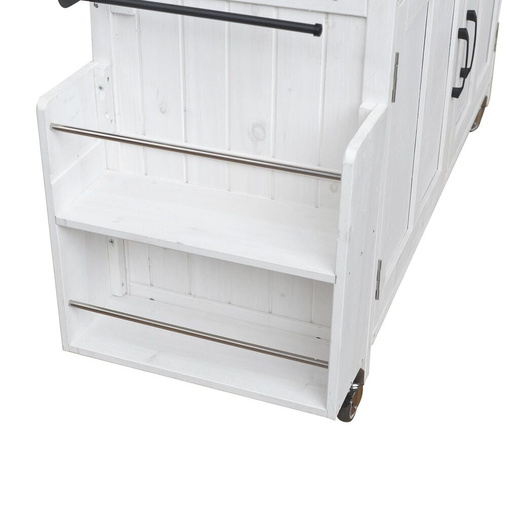 Hearth and Haven Outdoor Kitchen Island Cart with Adjustable Shelves and Stainless Steel Top in White, , large