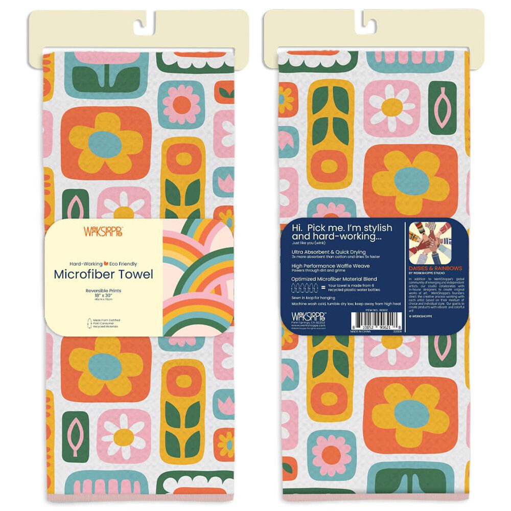 Werkshoppe Daisies and Rainbows Microfiber Towel in Multicolor, , large