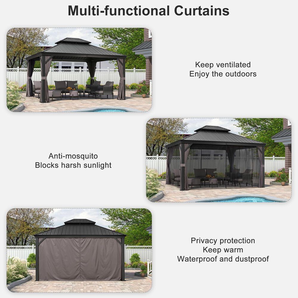 HOMLUX 14-ft x 12-ft Aluminum Permanent Outdoor Gazebo Gray Gazebo with Hardtop Roof (Screen Included), , large