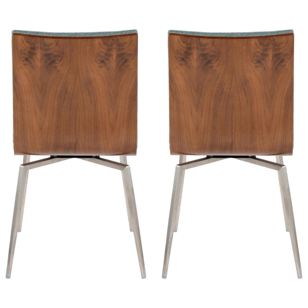 Lumisource Mason Contemporary Dining/accent Chair with Swivel in Stainless Steel, Walnut Wood, and Green Fabric - Set of 2, , large