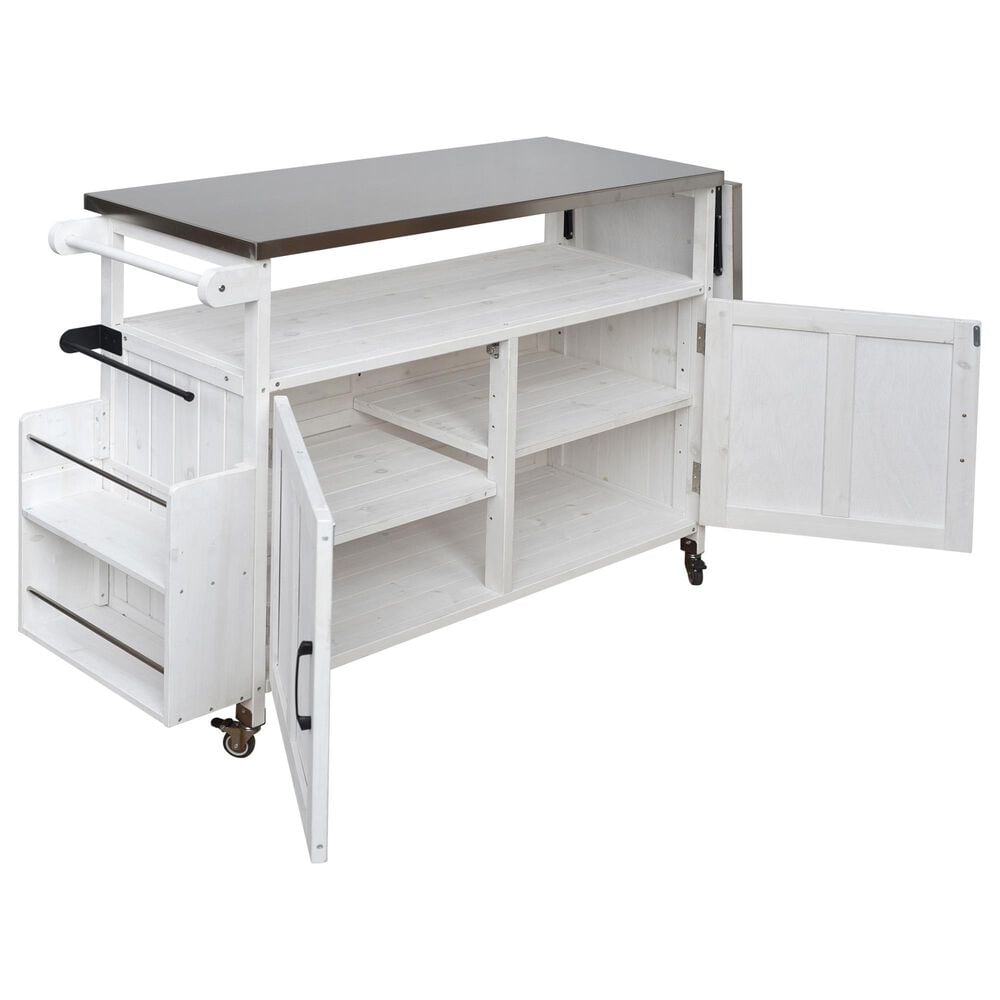Hearth and Haven Outdoor Kitchen Island Cart with Adjustable Shelves and Stainless Steel Top in White, , large