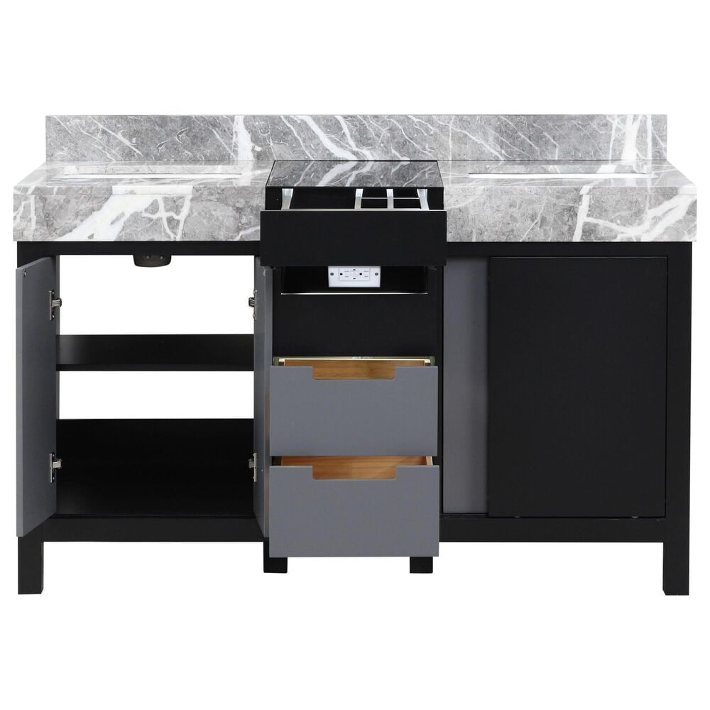 Lexora Home Zilara 55&quot; Double Bathroom Vanity in Black and Grey with 11 cm Castle Grey Marble Top and Rectangular Sinks, , large