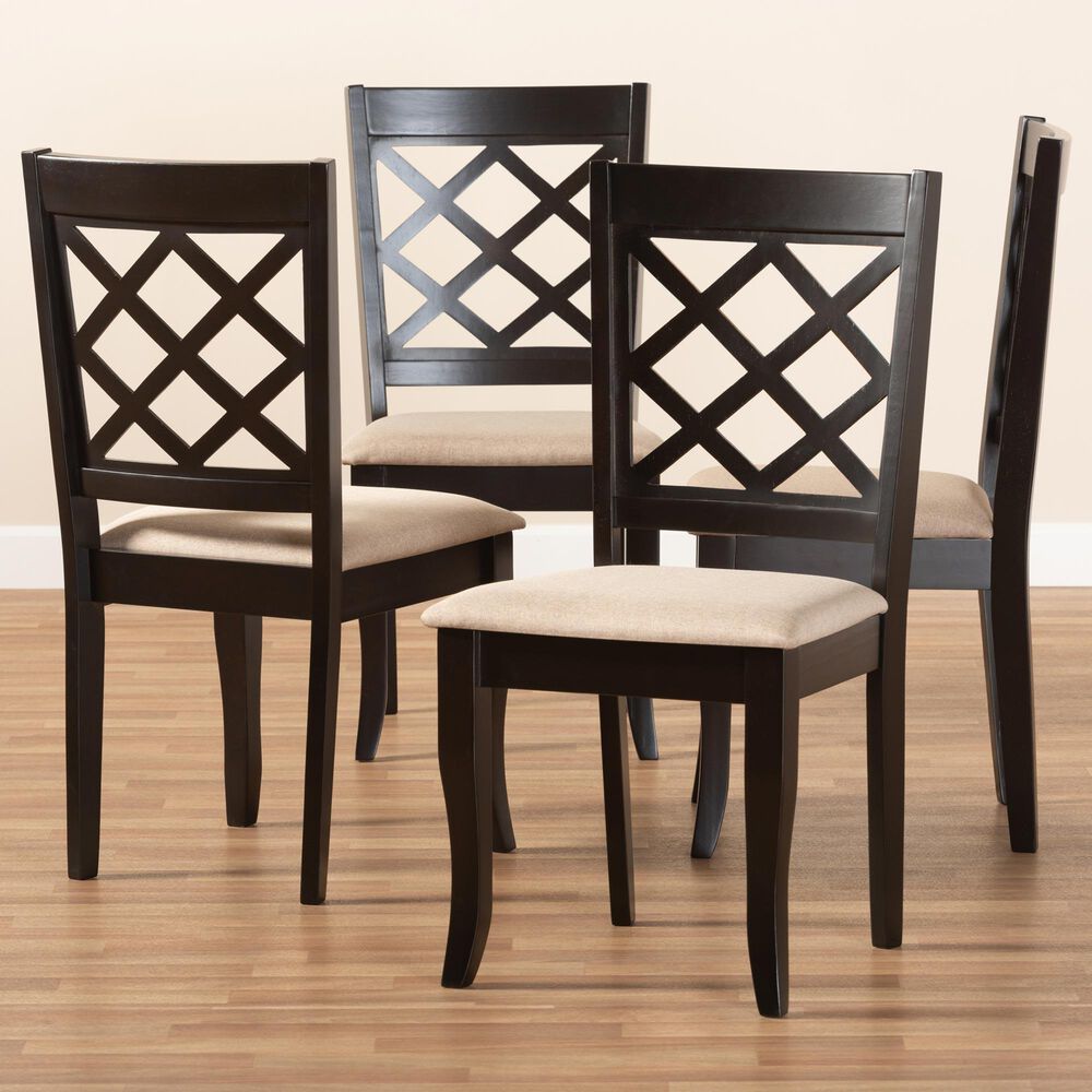 Baxton Studio Verner Side Chair with Sand Cushion in Espresso Brown (Set of 4), , large