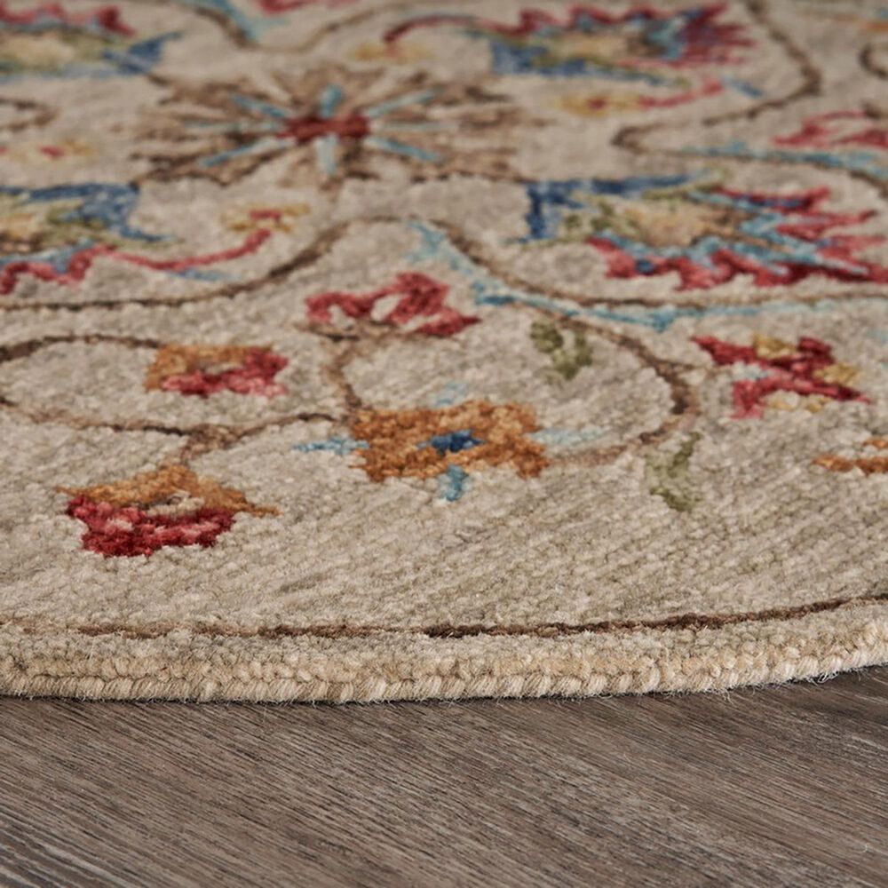 L&amp;R Resources Sinuous Floral Oasis 4&#39; Round Beige Area Rug, , large
