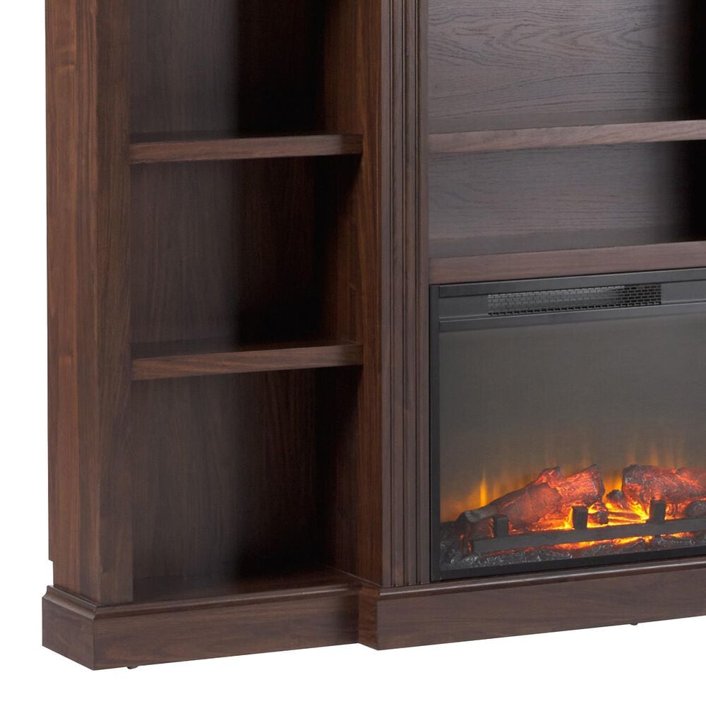 Walker Edison Cullen 70&quot; Electric Fireplace with Mantel and Shelves in Brown, , large