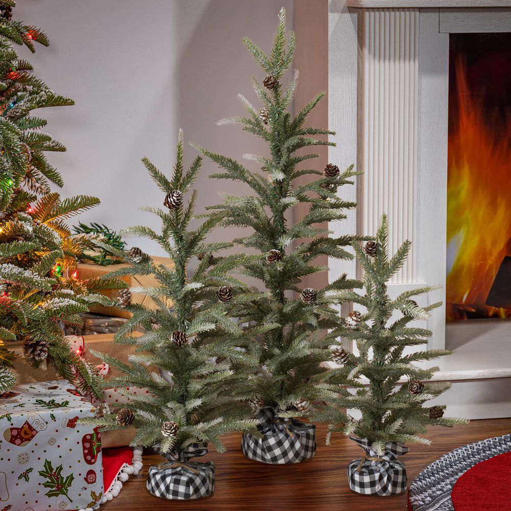 The Gerson Company 3-Piece Pine Trees with Wrapped Base Set in Green, Black and White, , large